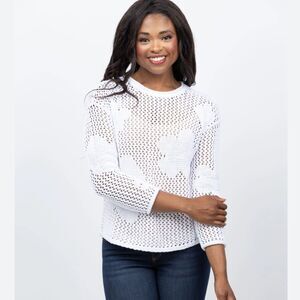 NIC+ZOE Crochet Blom Sweater in paper White size XL
